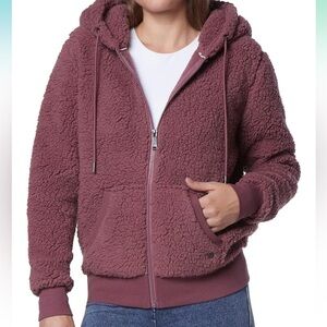 MARC NEW YORK Andrew Marc Teddy Fleece Full Zip Hoodie Jacket in Dried Rose MED